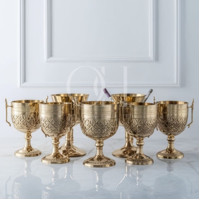 Etched brass hammered wine glass for luxury dining