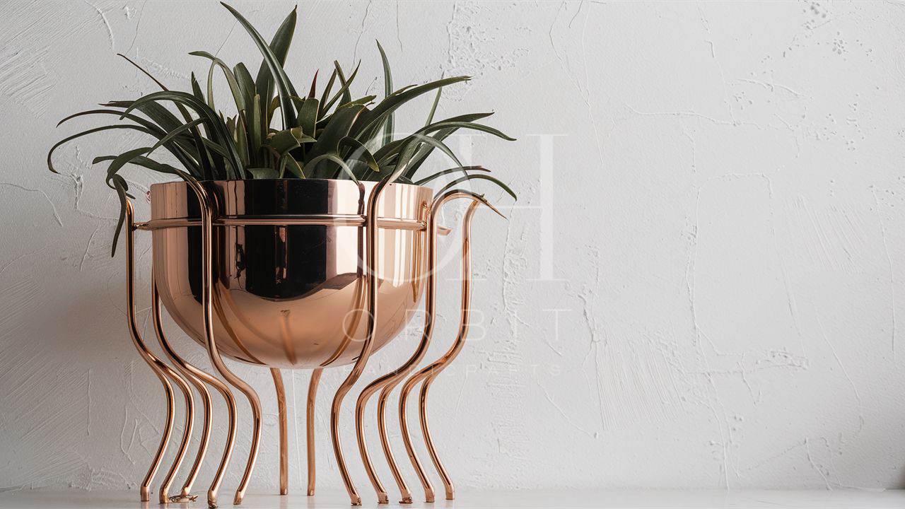 Rose Gold Metal Planter with Stand